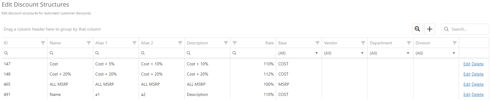 Edit Discount Structures