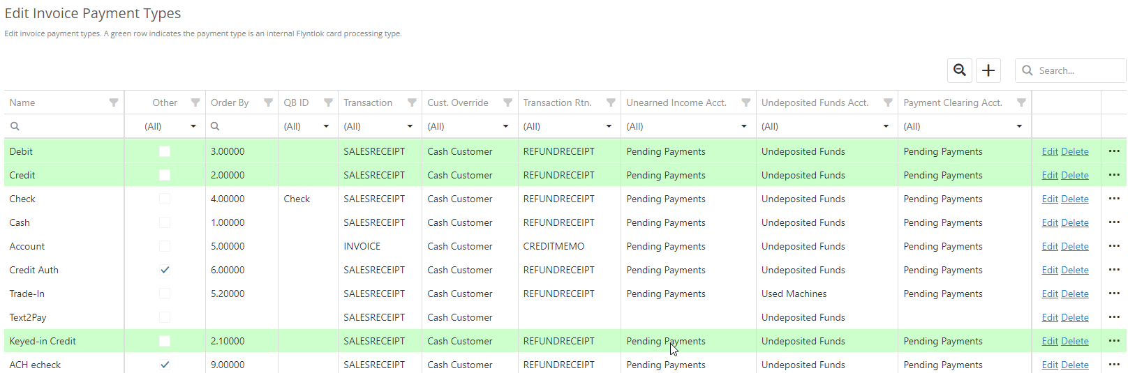 Edit Invoice Payment Types