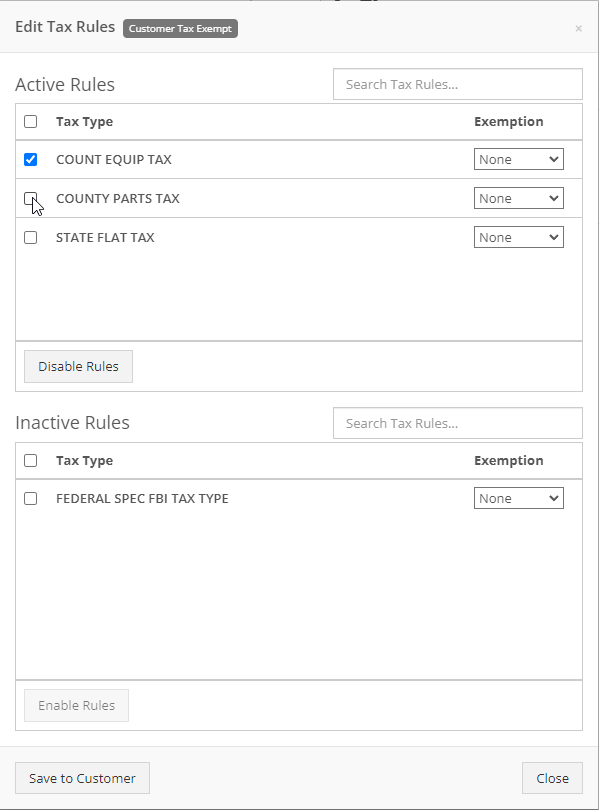 Modify Tax Rules Page