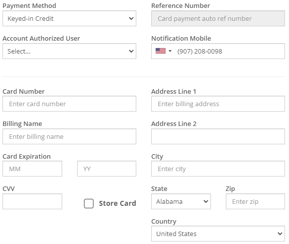 Pay via Keyed in Credit