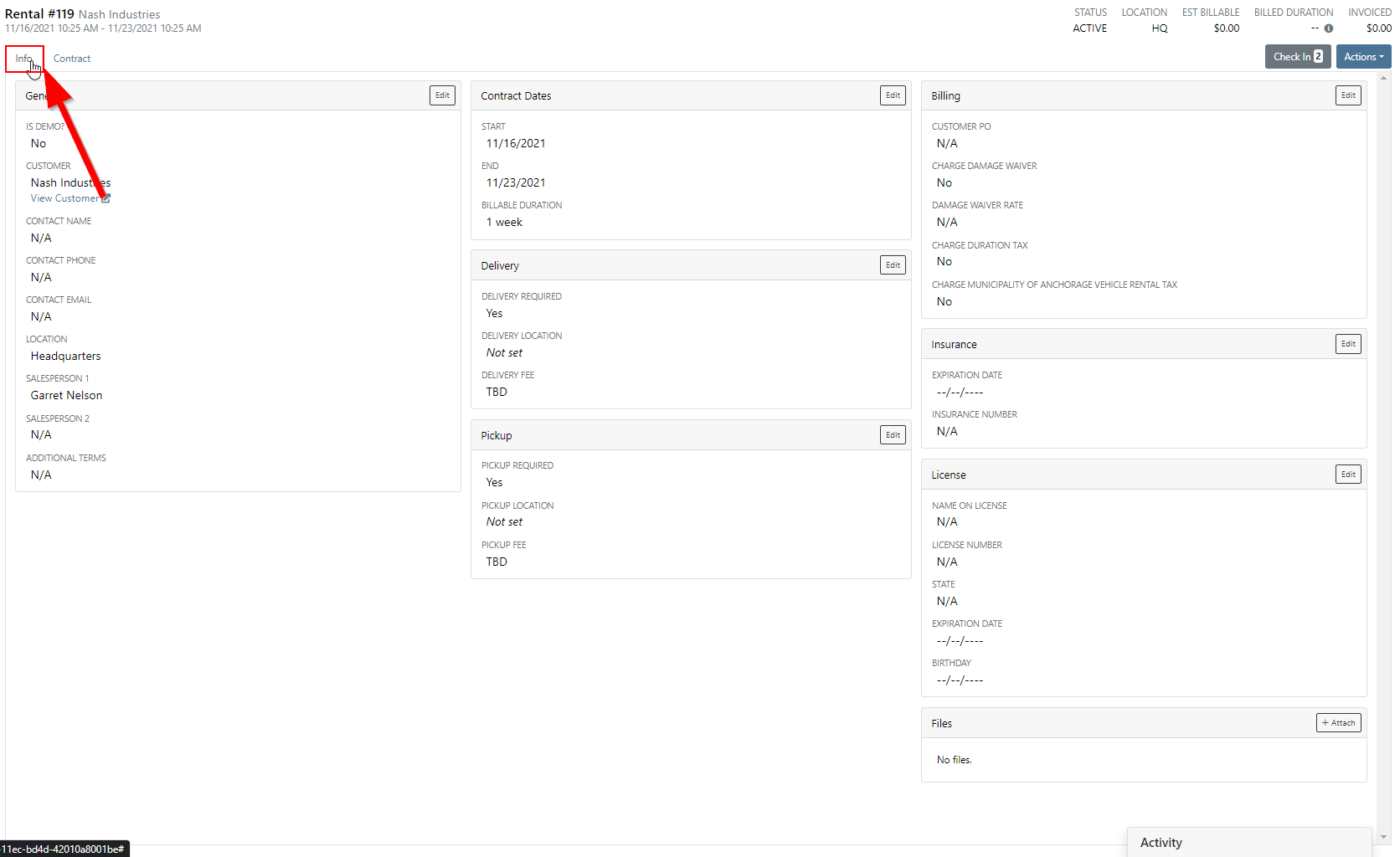 Info Tabs of Work Order